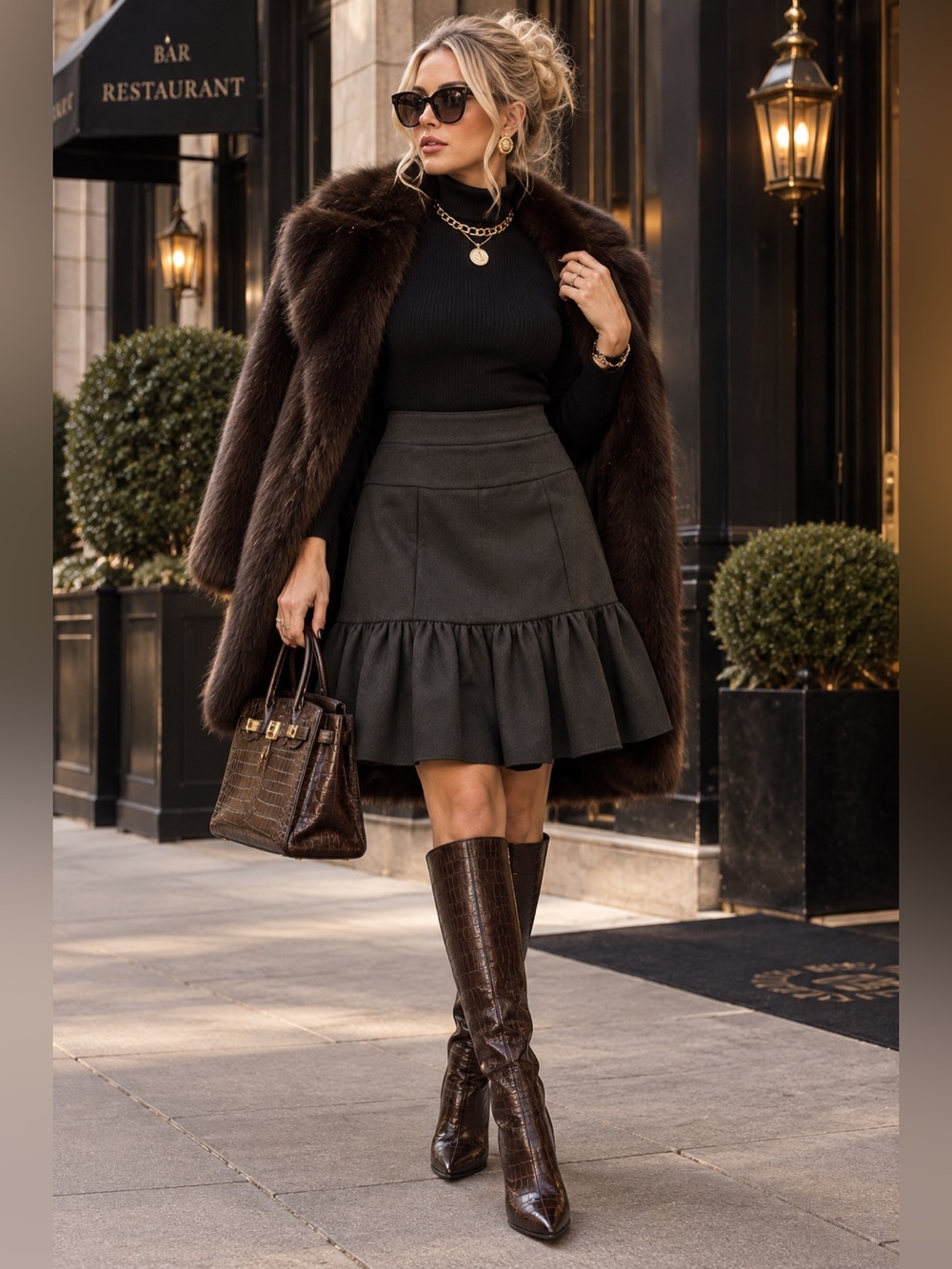 Chenault Black Ruffle-Hem A-Line Skirt